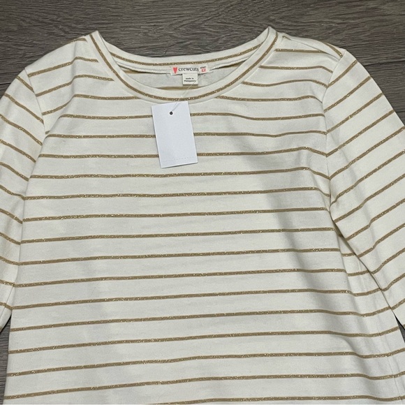 Crewcuts Girls T Shirt Cotton Ivory Gold Striped Long Sleeve Crew Neck Sz 12 NWT - Picture 3 of 7